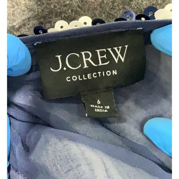 J.Crew Collection Gwyneth V Neck Slip Dress in Sequin Stripe Navy, White 6 - Picture 5 of 5